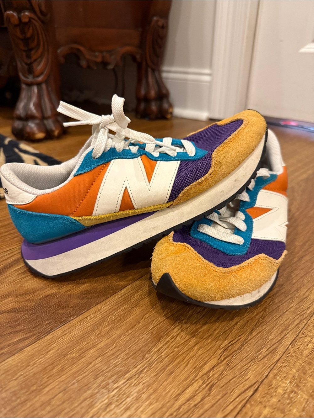 New Balance Multicolor Suede & Mesh Sneakers — Orange, Teal, Purple & Yellow 237
